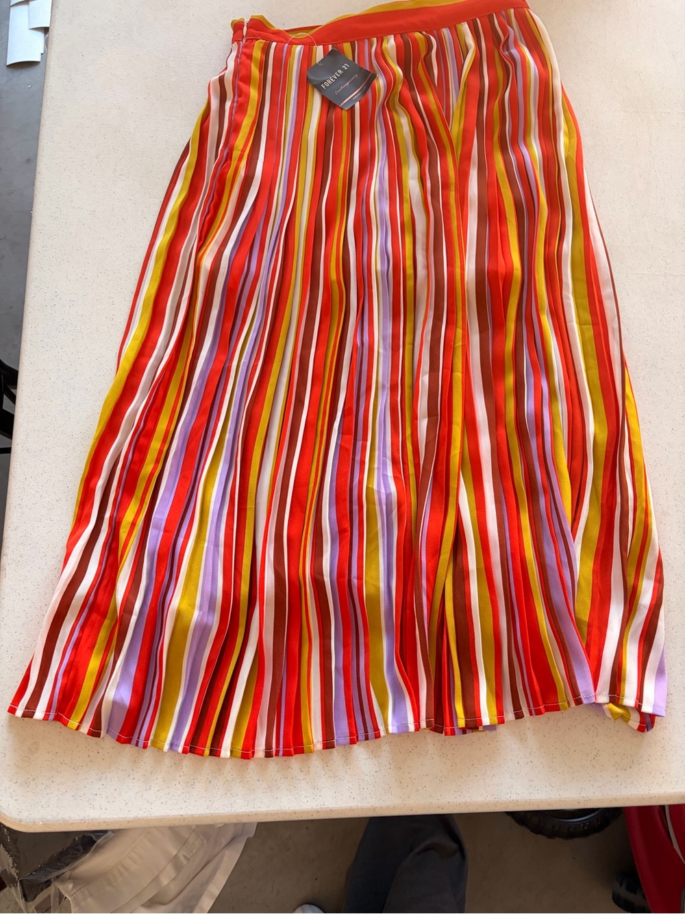 Forever 21 Red Multi-Stripe A-Line Midi Skirt